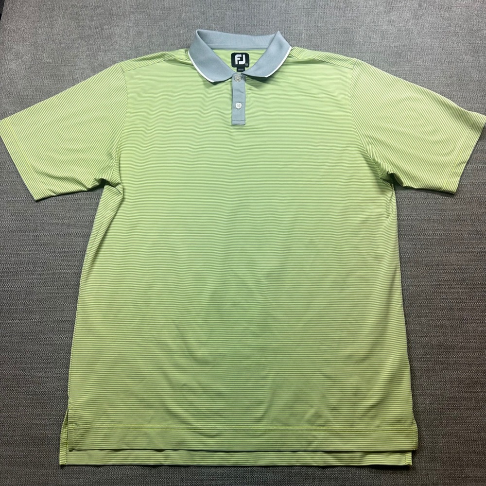 FootJoy Polo‎ Shirt Mens Large Green Striped Performance Golf Short Sleeve